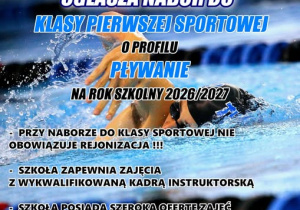Plakat naboru do klasy sportowej o profilu pływanie